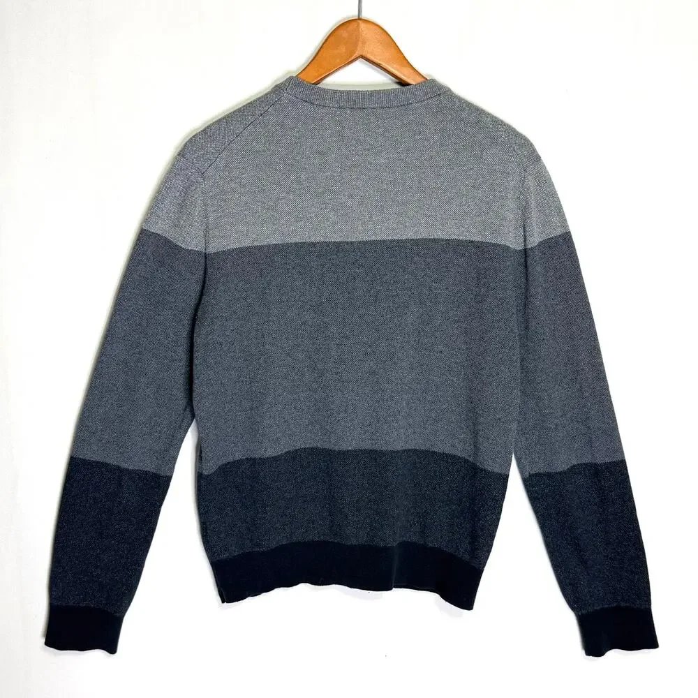 Banana Republic Luxury Blend Striped Sweater Mens M Gray Silk Cotton Cashmere